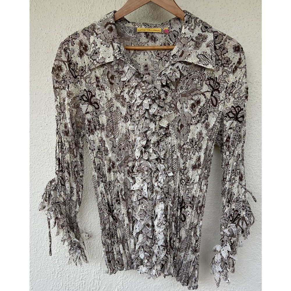 Vintage Lloyd Williams Sheer Lace Ruffle Button Down Size XL Victorian Steampunk